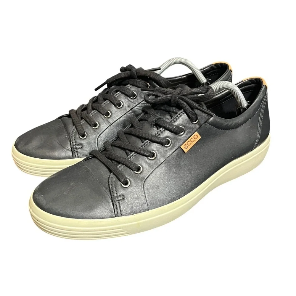 ECCO Soft 7 Sneakers 11 Extra Width‎ Black Leather Lace Up Casual Low Top Shoes